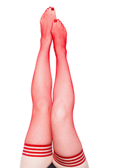 Kixies Sandra Red Fishnet Thigh High Stockings Size B Hosiery